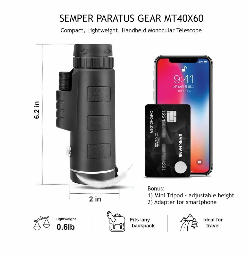 40x60 HD Monocular Telescope with Tripod & Smartphone Adapter – Compact, Waterproof & High Zoom Scope