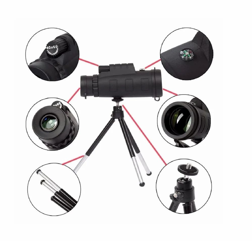 40x60 HD Monocular Telescope with Tripod & Smartphone Adapter – Compact, Waterproof & High Zoom Scope